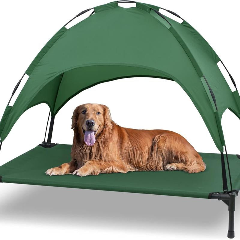 Heeyoo Elevated Dog Bed with Canopy, Outdoor Dog Bed Cot with Removable Shade Tent, Portable Raised Pet Cot Cooling Bed for Dogs and Cats NIUHEE