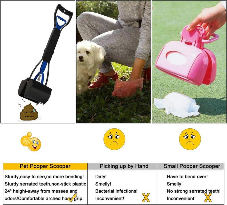 PETINCCN Pooper Scooper Long Handle Top Paw Jaws Poop Scoop Dog Sanitary Waste Pickup Removal for Small,Medium, Large, XL Pets Waste Bag Holder Feces Remover Portable Heavy Duty Disposer with Bags Cat Cleaning