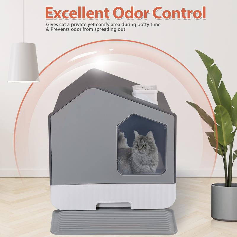 Pet Republic Odor-Free Enclosed Cat Litter Box W/ Litter Scoop & Mat & Tray for Small Cat/Kitten - Privacy and Easy Access