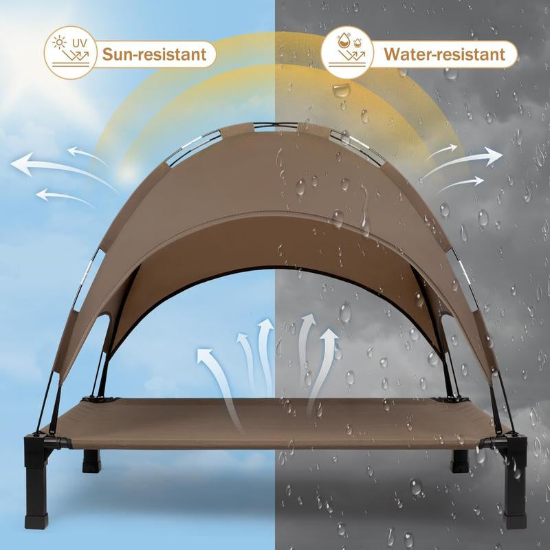 Heeyoo Elevated Dog Bed with Canopy, Outdoor Dog Bed Cot with Removable Shade Tent, Portable Raised Pet Cot Cooling Bed for Dogs and Cats NIUHEE