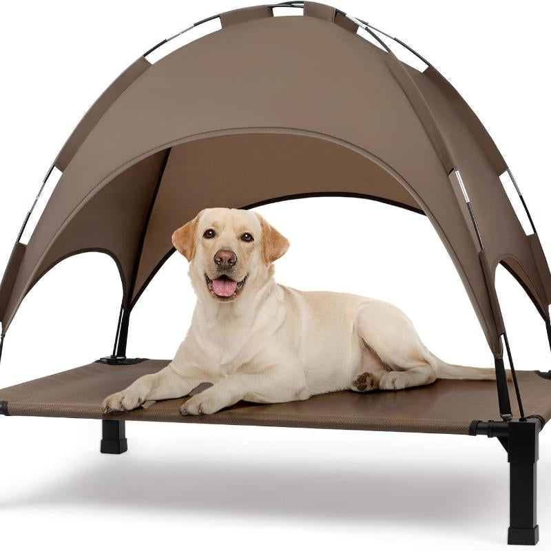 Heeyoo Elevated Dog Bed with Canopy, Outdoor Dog Bed Cot with Removable Shade Tent, Portable Raised Pet Cot Cooling Bed for Dogs and Cats NIUHEE