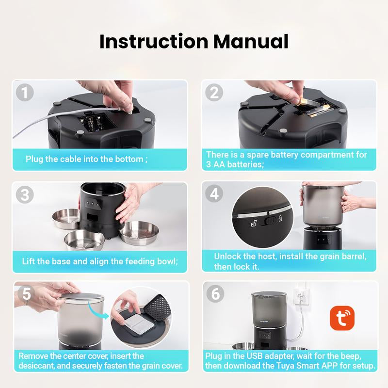 Vacqueen Smart Automatic Cat Feeder for 3 Cats, Strong Anti-Jam System, Dual-Effect Desiccant Cat Food Dispenser, 6L Pet Feeder with 10S Voice Recorder for Cats and Small Dog