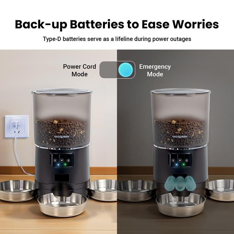 Vacqueen Smart Automatic Cat Feeder for 3 Cats, Strong Anti-Jam System, Dual-Effect Desiccant Cat Food Dispenser, 6L Pet Feeder with 10S Voice Recorder for Cats and Small Dog