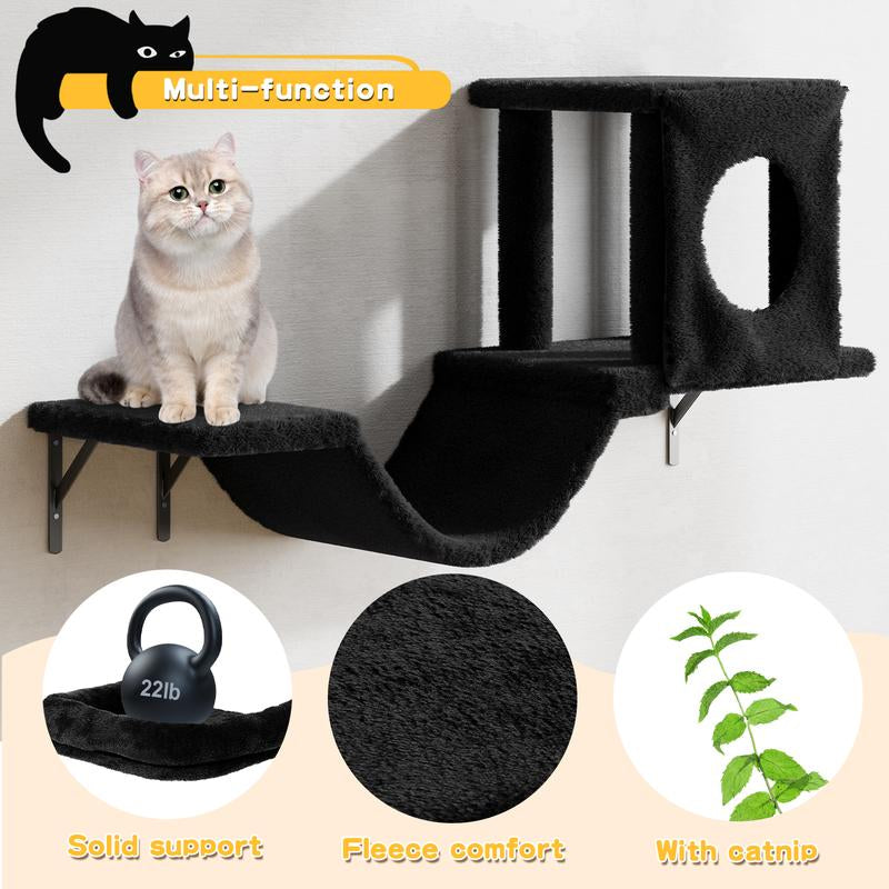 [Dealsforyoudays]Springtok-Cat Wall Shelves, 6 Pcs Luxury Wall-Mounted Cat Climber Set, Indoor Cat Furniture with 1 Cat Condos House, 2 Cat Wall Shelves, 1 Cat Scratching Post, 1 Cat Bridge Ladder
