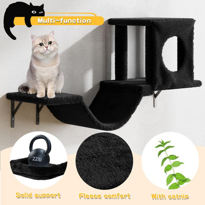 [Dealsforyoudays]Springtok-Cat Wall Shelves, 6 Pcs Luxury Wall-Mounted Cat Climber Set, Indoor Cat Furniture with 1 Cat Condos House, 2 Cat Wall Shelves, 1 Cat Scratching Post, 1 Cat Bridge Ladder