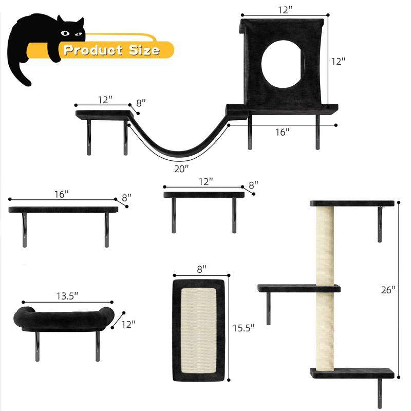 [Dealsforyoudays]Springtok-Cat Wall Shelves, 6 Pcs Luxury Wall-Mounted Cat Climber Set, Indoor Cat Furniture with 1 Cat Condos House, 2 Cat Wall Shelves, 1 Cat Scratching Post, 1 Cat Bridge Ladder