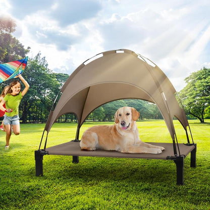 Heeyoo Elevated Dog Bed with Canopy, Outdoor Dog Bed Cot with Removable Shade Tent, Portable Raised Pet Cot Cooling Bed for Dogs and Cats NIUHEE