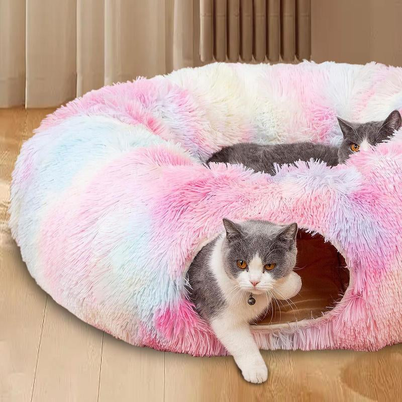 Cozy Full Moon Shaped Pet Bed & Cat Tunnel - Plush Playground for Cats and Dogs, Perfect Birthday Gift!
