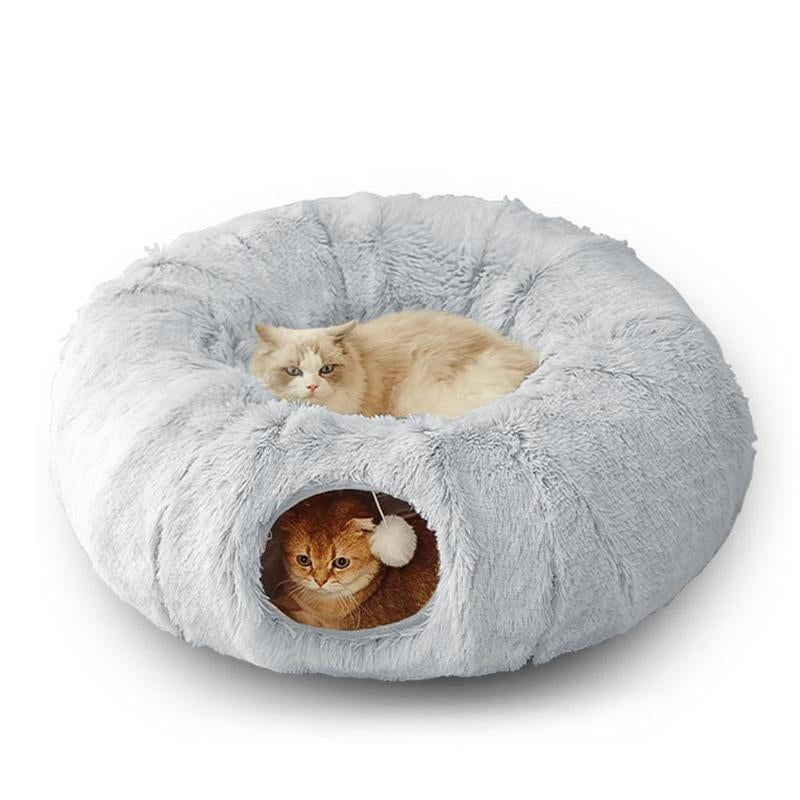 Cozy Full Moon Shaped Pet Bed & Cat Tunnel - Plush Playground for Cats and Dogs, Perfect Birthday Gift!