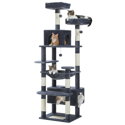PAWZ Road Large 72 Inches Flower/Cactus Cat Tree and Tower for Indoor Cats - with Sisal-Covered Scratching Posts, Padded Perches, Condos, and Basket（Gray/Dark Gray/Beige）