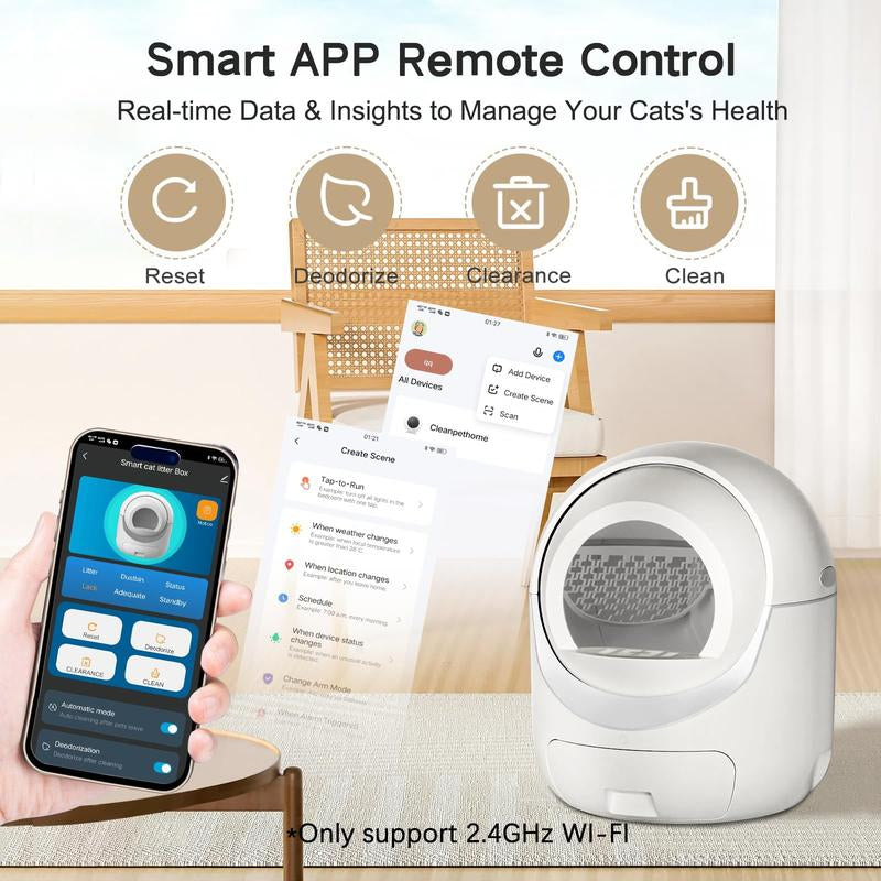 Cat Litter Box, Automatic Cat Litter Box with APP Control Odor Removal Safety Protection for Multiple Cats ( Requires 2.4G WIFI )