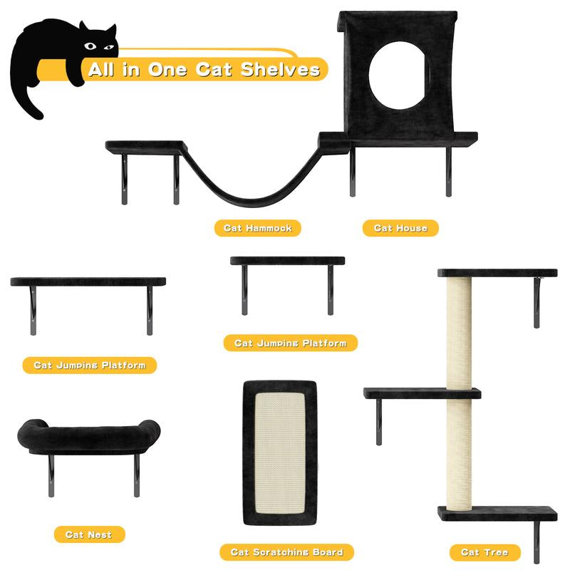 [Dealsforyoudays]Springtok-Cat Wall Shelves, 6 Pcs Luxury Wall-Mounted Cat Climber Set, Indoor Cat Furniture with 1 Cat Condos House, 2 Cat Wall Shelves, 1 Cat Scratching Post, 1 Cat Bridge Ladder