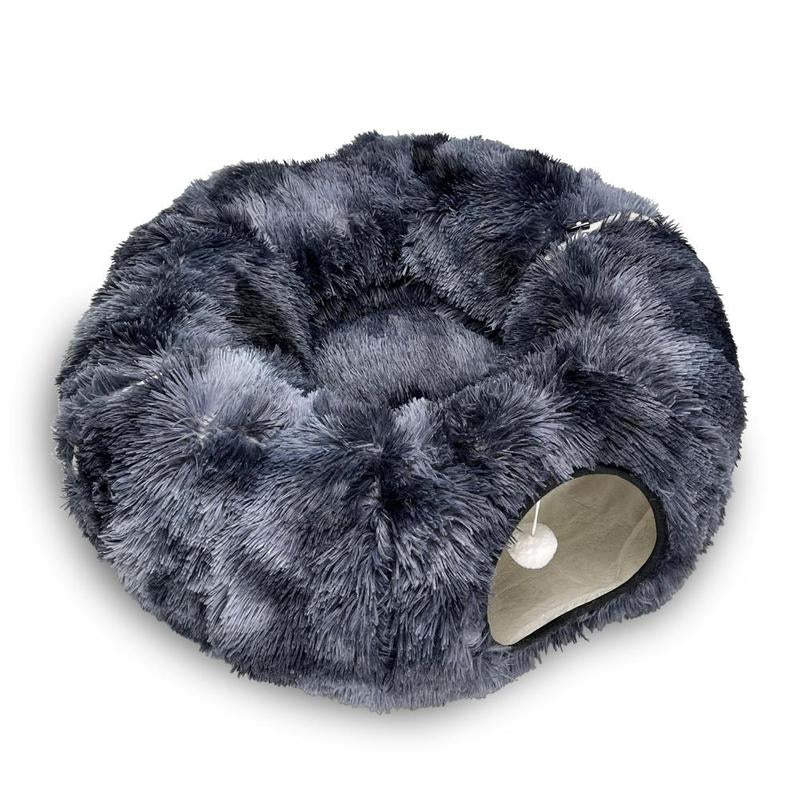 Cozy Full Moon Shaped Pet Bed & Cat Tunnel - Plush Playground for Cats and Dogs, Perfect Birthday Gift!