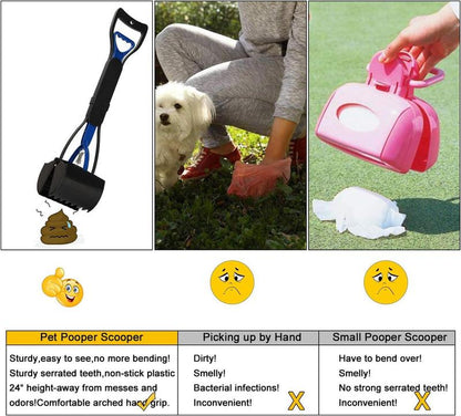 PETINCCN Pooper Scooper Long Handle Top Paw Jaws Poop Scoop Dog Sanitary Waste Pickup Removal for Small,Medium, Large, XL Pets Waste Bag Holder Feces Remover Portable Heavy Duty Disposer with Bags Cat Cleaning
