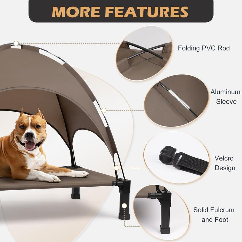 Heeyoo Elevated Dog Bed with Canopy, Outdoor Dog Bed Cot with Removable Shade Tent, Portable Raised Pet Cot Cooling Bed for Dogs and Cats NIUHEE