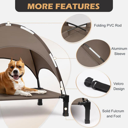 Heeyoo Elevated Dog Bed with Canopy, Outdoor Dog Bed Cot with Removable Shade Tent, Portable Raised Pet Cot Cooling Bed for Dogs and Cats NIUHEE