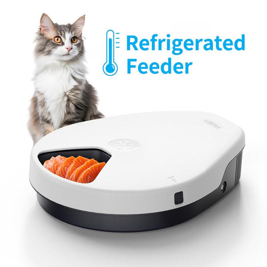 Ubpet F10 Refrigerated Automatic Cat Feeder Wet Food, Wired Auto Cat Dog Food Dispenser for Dry & Wet Food, 5 Meal Timed All-Day Freshness, Semiconductor Cooling, 3 Cooling Modes, Pet Feeder Dish Supplies for Cats & Small Dogs, Gift for Pets