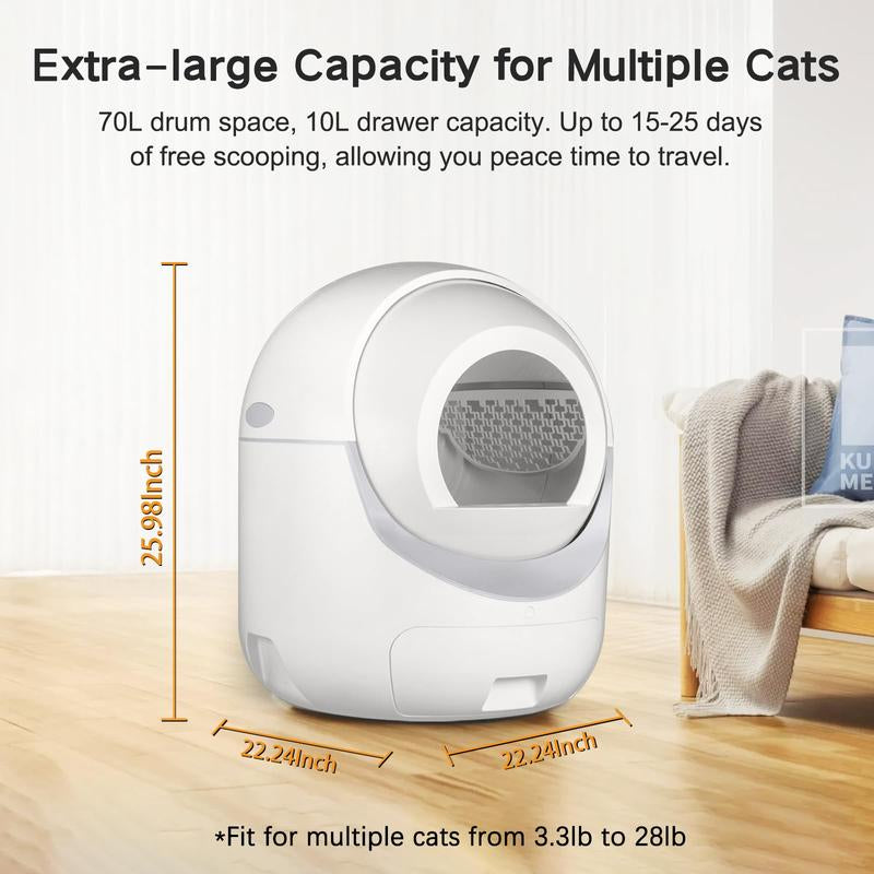 Cat Litter Box, Automatic Cat Litter Box with APP Control Odor Removal Safety Protection for Multiple Cats ( Requires 2.4G WIFI )