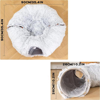 Cozy Full Moon Shaped Pet Bed & Cat Tunnel - Plush Playground for Cats and Dogs, Perfect Birthday Gift!