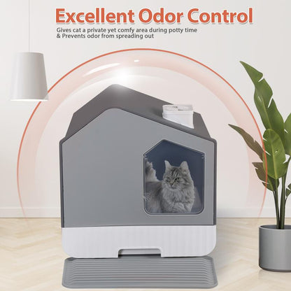 Pet Republic Odor-Free Enclosed Cat Litter Box W/ Litter Scoop & Mat & Tray for Small Cat/Kitten - Privacy and Easy Access