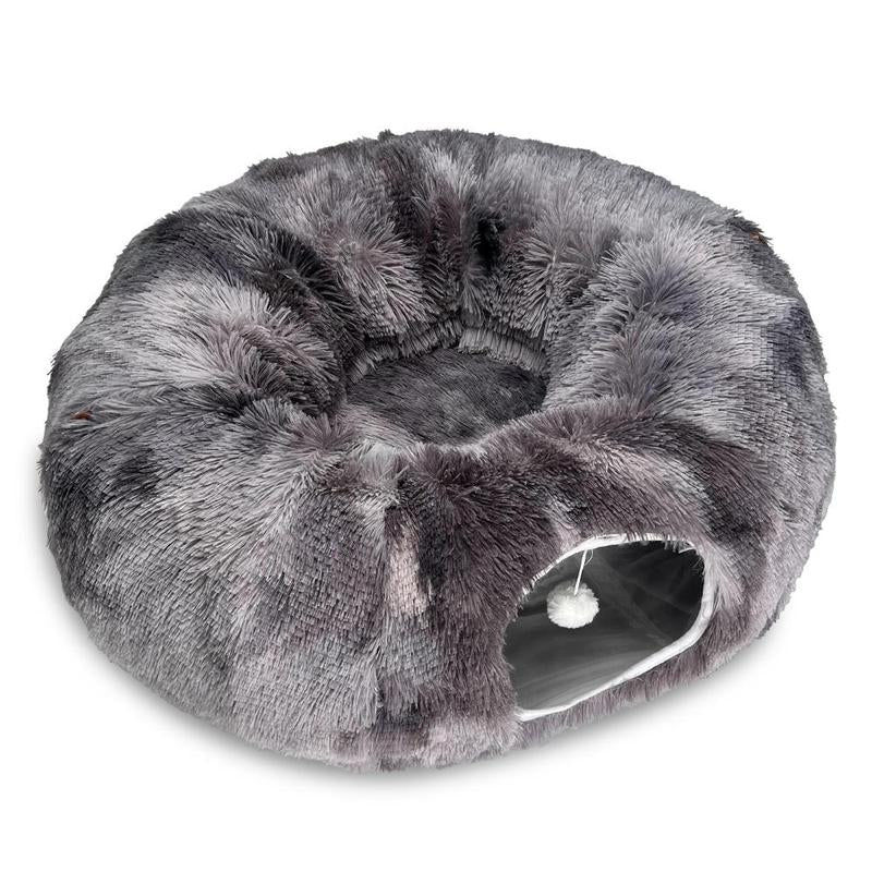 Cozy Full Moon Shaped Pet Bed & Cat Tunnel - Plush Playground for Cats and Dogs, Perfect Birthday Gift!