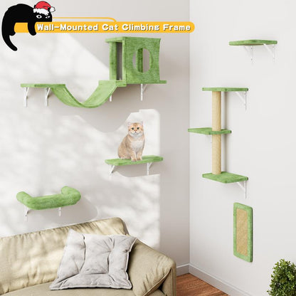 [Dealsforyoudays]Springtok-Cat Wall Shelves, 6 Pcs Luxury Wall-Mounted Cat Climber Set, Indoor Cat Furniture with 1 Cat Condos House, 2 Cat Wall Shelves, 1 Cat Scratching Post, 1 Cat Bridge Ladder