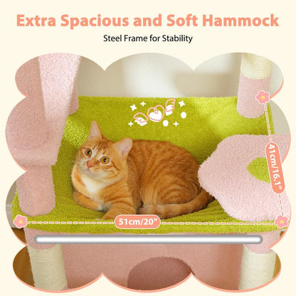 PAWZ Road Large 72 Inches Flower/Cactus Cat Tree and Tower for Indoor Cats - with Sisal-Covered Scratching Posts, Padded Perches, Condos, and Basket（Gray/Dark Gray/Beige）