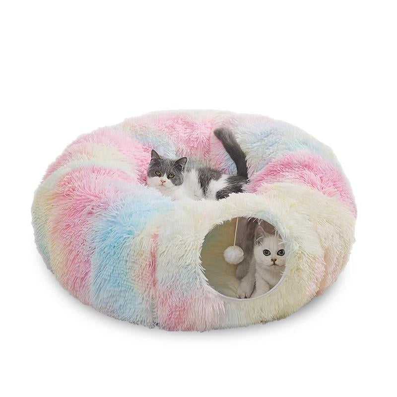Cozy Full Moon Shaped Pet Bed & Cat Tunnel - Plush Playground for Cats and Dogs, Perfect Birthday Gift!