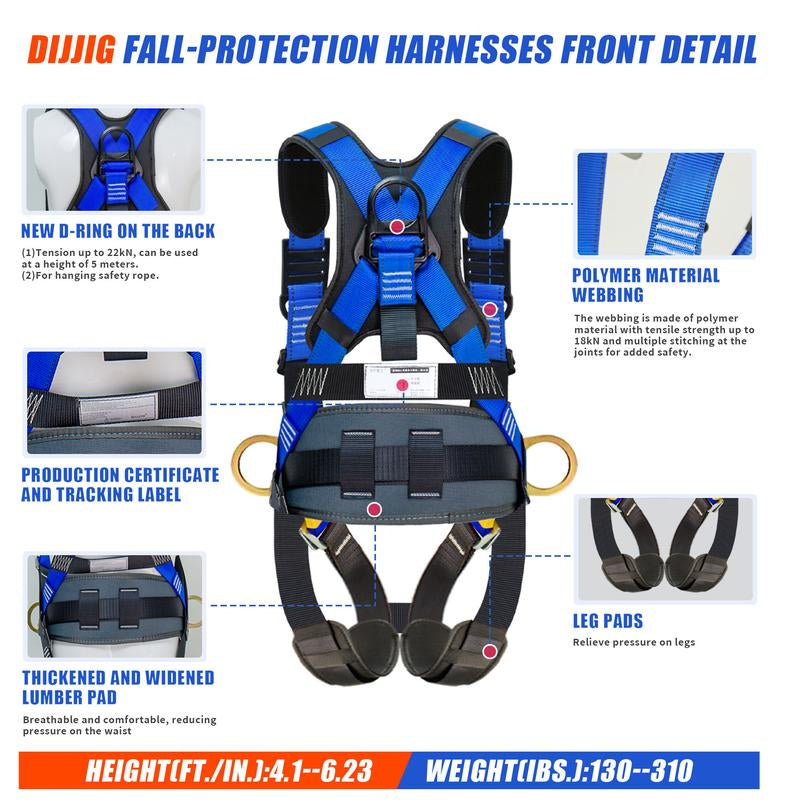 Fall Arrest Safety Harnesses Full Body Protection Roofing Harness Construction Harness 5 Point Adjustment Harness Back Padded,Arneses De Seguridad Para Construcción ANSI/ASSP Compliant Alloy Steel Ring Buckle Waist Pressure Relief