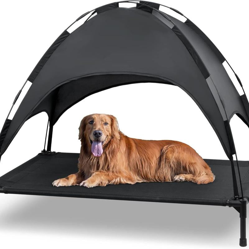 Heeyoo Elevated Dog Bed with Canopy, Outdoor Dog Bed Cot with Removable Shade Tent, Portable Raised Pet Cot Cooling Bed for Dogs and Cats NIUHEE