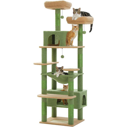 PAWZ Road Large 72 Inches Flower/Cactus Cat Tree and Tower for Indoor Cats - with Sisal-Covered Scratching Posts, Padded Perches, Condos, and Basket（Gray/Dark Gray/Beige）
