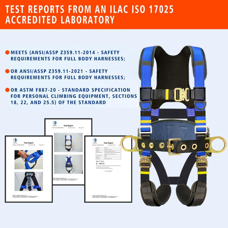 Fall Arrest Safety Harnesses Full Body Protection Roofing Harness Construction Harness 5 Point Adjustment Harness Back Padded,Arneses De Seguridad Para Construcción ANSI/ASSP Compliant Alloy Steel Ring Buckle Waist Pressure Relief
