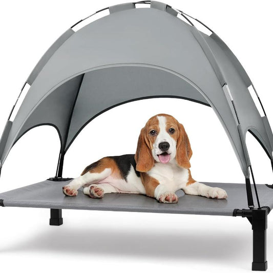 Heeyoo Elevated Dog Bed with Canopy, Outdoor Dog Bed Cot with Removable Shade Tent, Portable Raised Pet Cot Cooling Bed for Dogs and Cats NIUHEE