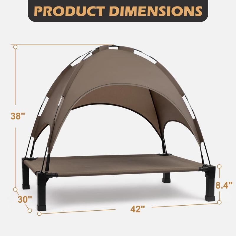 Heeyoo Elevated Dog Bed with Canopy, Outdoor Dog Bed Cot with Removable Shade Tent, Portable Raised Pet Cot Cooling Bed for Dogs and Cats NIUHEE