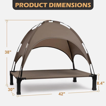 Heeyoo Elevated Dog Bed with Canopy, Outdoor Dog Bed Cot with Removable Shade Tent, Portable Raised Pet Cot Cooling Bed for Dogs and Cats NIUHEE