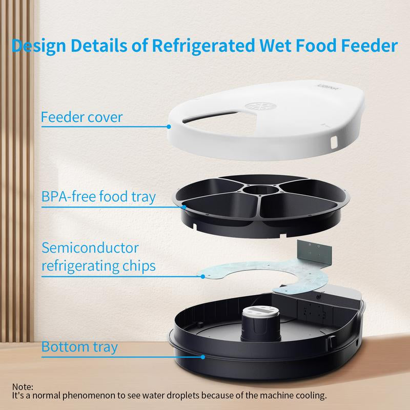 Ubpet F10 Refrigerated Automatic Cat Feeder Wet Food, Wired Auto Cat Dog Food Dispenser for Dry & Wet Food, 5 Meal Timed All-Day Freshness, Semiconductor Cooling, 3 Cooling Modes, Pet Feeder Dish Supplies for Cats & Small Dogs, Gift for Pets