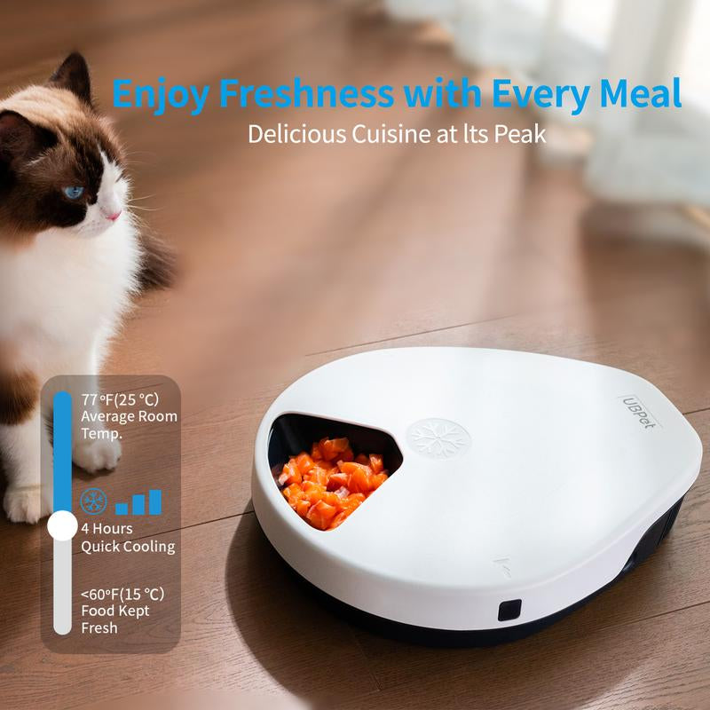Ubpet F10 Refrigerated Automatic Cat Feeder Wet Food, Wired Auto Cat Dog Food Dispenser for Dry & Wet Food, 5 Meal Timed All-Day Freshness, Semiconductor Cooling, 3 Cooling Modes, Pet Feeder Dish Supplies for Cats & Small Dogs, Gift for Pets