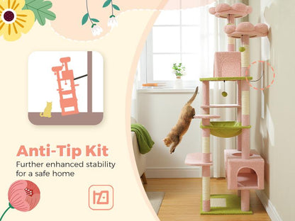 PAWZ Road Large 72 Inches Flower/Cactus Cat Tree and Tower for Indoor Cats - with Sisal-Covered Scratching Posts, Padded Perches, Condos, and Basket（Gray/Dark Gray/Beige）