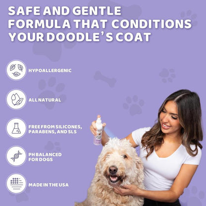 Dood Woof Dog Detangler Spray for Doodle - All Natural, No Silicone, No Paraben, No SLS - Goldendoodle, Bernedoodle, Poodle Puppy Demat