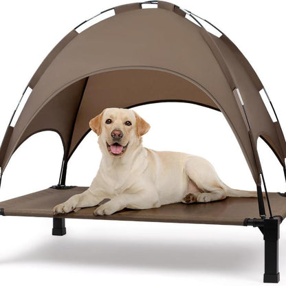 Heeyoo Elevated Dog Bed with Canopy, Outdoor Dog Bed Cot with Removable Shade Tent, Portable Raised Pet Cot Cooling Bed for Dogs and Cats NIUHEE