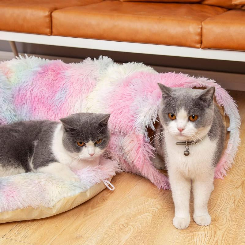 Cozy Full Moon Shaped Pet Bed & Cat Tunnel - Plush Playground for Cats and Dogs, Perfect Birthday Gift!