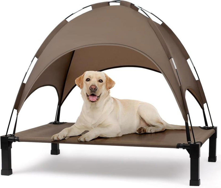 Heeyoo Elevated Dog Bed with Canopy, Outdoor Dog Bed Cot with Removable Shade Tent, Portable Raised Pet Cot Cooling Bed for Dogs and Cats NIUHEE