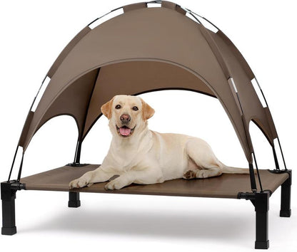 Heeyoo Elevated Dog Bed with Canopy, Outdoor Dog Bed Cot with Removable Shade Tent, Portable Raised Pet Cot Cooling Bed for Dogs and Cats NIUHEE